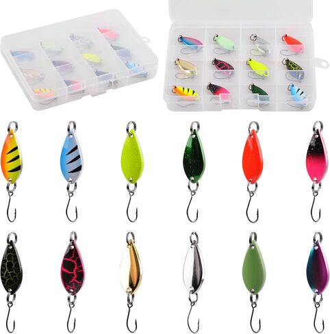 Spoon Fishing Lures,12pcs Blade Spoons Spinnerbait with Single Hook Saltwater Jig Lure Trout Bass Salmon Pike Walleye Spinner Baits Kit for Char Perch in Saudi Arabia