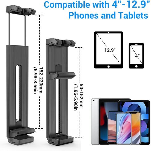 Phone Mount for Tripod, Universal Tripod Mount Adapter with Cold Shoe, 360° Rotates Adjustable Cell Phone Clip Clamp Holder with 1/4" Screw, Compatible with iPhone, Android, 4"-7" Phone in Saudi Arabia