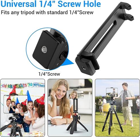 Phone Mount for Tripod, Universal Tripod Mount Adapter with Cold Shoe, 360° Rotates Adjustable Cell Phone Clip Clamp Holder with 1/4" Screw, Compatible with iPhone, Android, 4"-7" Phone in Saudi Arabia