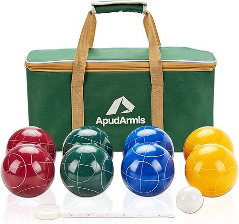ApudArmis Bocce Balls Set, Regulation Size 100mm Bocce Game for Outdoor/Backyard/Lawn/Beach with 8 PCS 100% Poly-Resin Balls / 1 Pallino/Nylon Carrying Case/Measuring Rope (Red,Blue,Green,Yellow) in Saudi Arabia