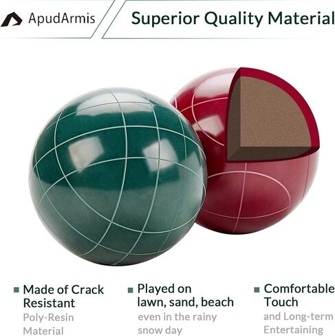 ApudArmis Bocce Balls Set, Regulation Size 100mm Bocce Game for Outdoor/Backyard/Lawn/Beach with 8 PCS 100% Poly-Resin Balls / 1 Pallino/Nylon Carrying Case/Measuring Rope (Red,Blue,Green,Yellow) in Saudi Arabia