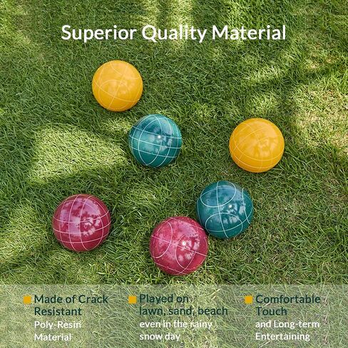 ApudArmis Bocce Balls Set, Regulation Size 100mm Bocce Game for Outdoor/Backyard/Lawn/Beach with 8 PCS 100% Poly-Resin Balls / 1 Pallino/Nylon Carrying Case/Measuring Rope (Red,Blue,Green,Yellow) in Saudi Arabia