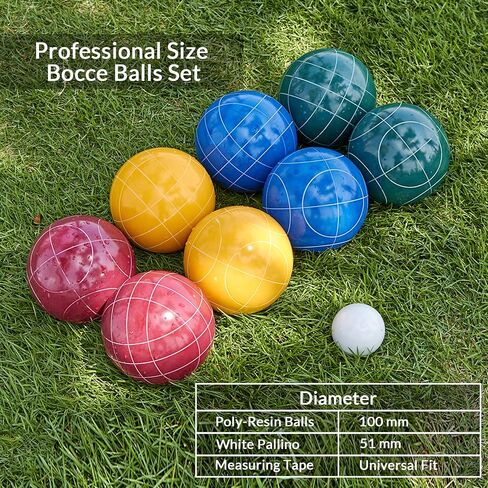 ApudArmis Bocce Balls Set, Regulation Size 100mm Bocce Game for Outdoor/Backyard/Lawn/Beach with 8 PCS 100% Poly-Resin Balls / 1 Pallino/Nylon Carrying Case/Measuring Rope (Red,Blue,Green,Yellow) in Saudi Arabia