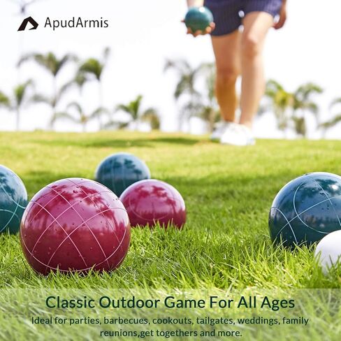 ApudArmis Bocce Balls Set, Regulation Size 100mm Bocce Game for Outdoor/Backyard/Lawn/Beach with 8 PCS 100% Poly-Resin Balls / 1 Pallino/Nylon Carrying Case/Measuring Rope (Red,Blue,Green,Yellow) in Saudi Arabia