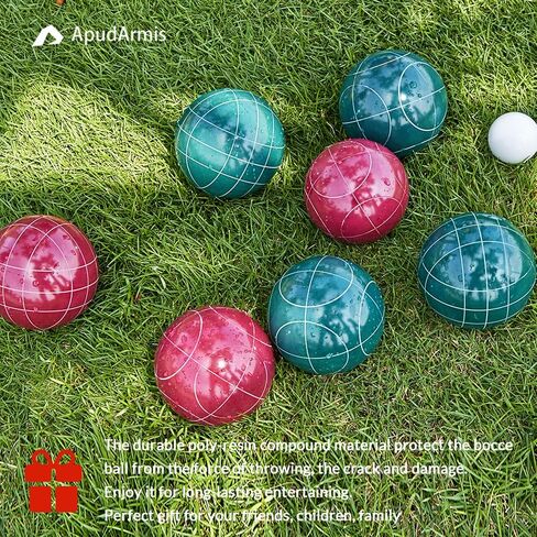 ApudArmis Bocce Balls Set, Regulation Size 100mm Bocce Game for Outdoor/Backyard/Lawn/Beach with 8 PCS 100% Poly-Resin Balls / 1 Pallino/Nylon Carrying Case/Measuring Rope (Red,Blue,Green,Yellow) in Saudi Arabia