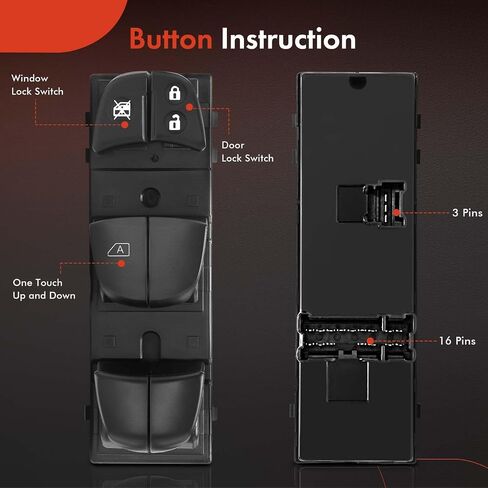 A-Premium - مفتاح نافذة الطاقة الرئيسي لجانب السائق - متوافق مع Nissan Altima 13-22، Pathfinder 13-20، Sentra 13-23، Rogue 14-20، Juke 11-17، Leaf 13-22 مع جانب السائق التلقائي مع موصلين in Saudi Arabia