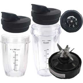 5pcs replacement parts blade with 18oz 24oz cup and lidfor 1200W Nutri Ninja Duo with Auto IQ Model: NN-100 30/NN-100A 30/101 30/NN102 30 and Nutri Ninja BlendMAX DUo with Auto-iQ Boost BL2012/BL2013