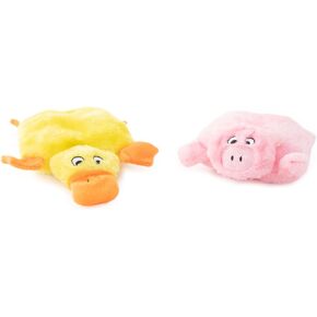 ZippyPaws Squeakie Pads - عبوتان من ألعاب الكلاب الخالية من الحشو، ألعاب الجراء القطيفة غير المحشوة، أشياء للكلاب الصغيرة والمتوسطة، ألعاب مسطحة تصدر صريرًا لعيد ميلاد الكلاب - البط والخنزير in Kuwait