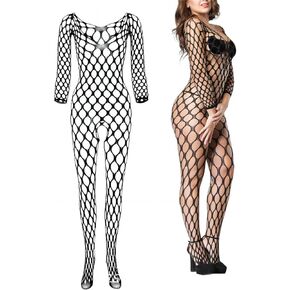 Ladies Fishnet Bodysuit,Womens Fishnet Nightwear Backless,Underwear Womens Fishnet Bodysuit,Dress Mesh Stockings Tights(Medium Size，Black)