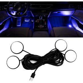 Car Interior Pedal LED Lights, Automotive Underglow Ambient RGB Door Lighting Kit with USB Port, 4 in 1 Decoration Neon Lights for Car, Home, Garden, Party (Blue)