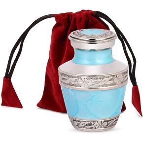 Small Urns for Human Ashes Adult Female and Male | Gift Set of Ocean Blue Small Aesthetic Keepsake Urn | A Velvet Carry Bag | A Paper Funnel | Premium Gift Box