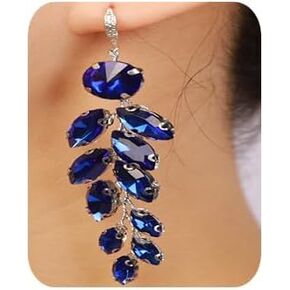 Blue Crystal Rhinestone Dangle Drop Earrings Silver Plated Crystal Chandelier Earrings Simple Lightweight Handmade Drop Dangle Earrings for Women and Girls
