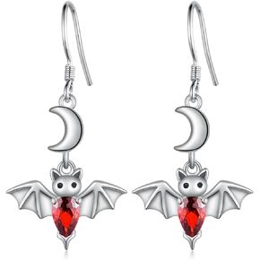 Bat Earrings 925 Sterling Silver Bat Drop Earrings Red Bat Animal Earrings Jewelry Gifts for Women Girl