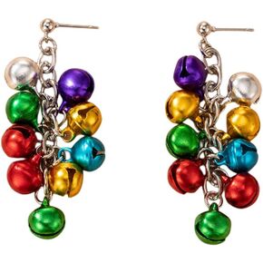 Colorful Jingle Ball Bell Tassel Dangle Earrings for Women Girls Cute Red Green Charms Drop Dangling Stud Earring Delicate Fashion Christmas Festival Holiday Jewelry Gifts for Friends
