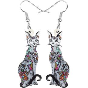Bonsny Acrylic Long Drop Dangle Cat Earrings "CAYLEIGH Statement Pop-Art Kitten Gift Girl Women