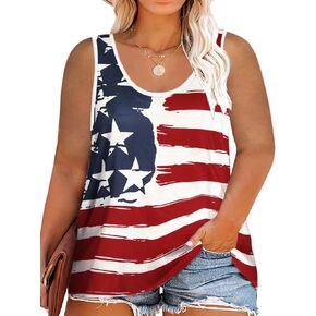 HDLTE Plus Size American Flag Tank Tops Women 4th of July Sleeveless Shirt Patriotic Stars Stripes Racerback Vest