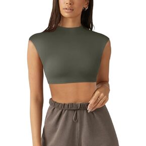REORIA Women's Summer Sexy Trendy High Neck Sleeveless Y2k Going Out Crop Top T Shirts