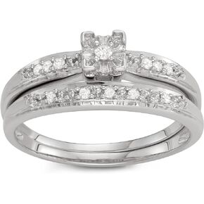 1/10 Carat Total Weight (cttw) 925 Sterling Silver Diamond Bridal Engagement Wedding Ring Set For Women