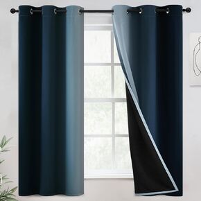 COSVIYA 100% Blackout Curtains & Drapes Ombre Green Curtains 84 inches Long 2 Panels Set, Full Room Darkening Grommet Gradient Insulated Thermal Window Curtains for Bedroom/Living Room,52x84 inches