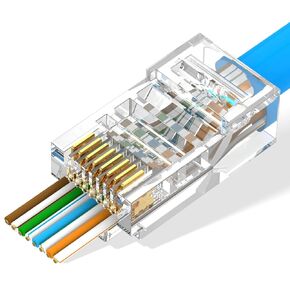 Cat6 RJ45 Connector(50 Pack), 50μ Gold Plated Pass Through Ethernet Connectors for Solid or Stranded UTP Network Cable 23 AWG