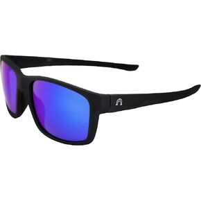 Alpha Omega AO4 Wraparound Sports Motorcycle Sunglasses Riding Glasses for Men or Women Black Frame w/Blue Mirror Lens
