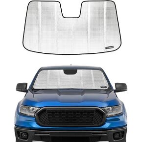 Windshield Sun Shade for 2019-2023 Ford Ranger. 2024 Upgrade Reflective Aluminum Film Front Window Sunshade for Maximum Interior Protection