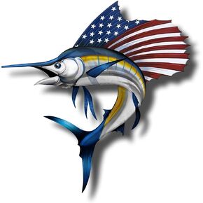 3 Pieces Set | USA Marlin Fish Sticker Patriotic, Salt Water Fish Sticker, Swordfish Decal, 3 inches - Car Bumper, Laptop, Tumbler Helmet