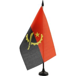 AZ FLAG Angola Table Flag 5'' x 8'' - Angolan Desk Flag 21 x 14 cm - Black Plastic Stick and Base