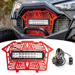 Wsays UTV Front Mesh Grille/fascia grill with 11" Dual Row Straight Light Bar Compatible with 2020+ Polaris RZR Pro XP Turbo R Pro R