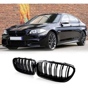Front Kidney Grille Compatible with 2003-2009 BMW 5 series 520i 523i 525i 528i 530i 535i 550i BMW E60 Kidney Grill Glossy Black Double Slats