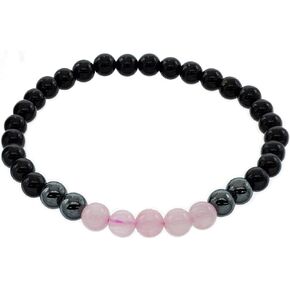 6mm Black Tourmaline and Rose Quartz Metaphysical Healing Yoga Stretch Bracelet of Protection, Love and Stress Relief, 7.5" for Men,and Women