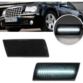 2Pcs White Full LED Side Marker Lights for Chrysler 300 2005-2014 Front Bumper Sidemarker Lamp Driving Running Light Smoked Lens