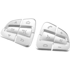 Car Steering Wheel Button Stickers Cover Interior Switch Button Decoration Trim for Mercedes Benz C V GLC Class W205 X205 Silver Tone (Set of 12)