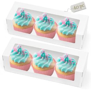 Kingrol 40 Pack White Bakery Boxes with Window, 12 x 4 x 3.5 Roll Cake Boxes, Rectangle Paper Boxes for Pastries, Desserts, Muffins, Donuts