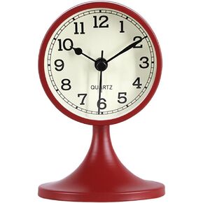 Retro Round Silent Alarm Clock Non-Ticking Battery Operated Desk Clock for Bedroom Red