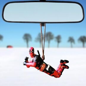 Funny Anime Car Mirror Hanging Accessories Car Pendant Reading Deadpol Ornaments Auto Rearview Mirror Decoration Car Accessories Christmas Halloween Gifts Car Interior Decor C