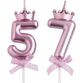 57th 75th Birthday Candles, Rose Gold 75 57 Year Old Number Birthday Candles, Happy Birthday Party Cake Topper Decoration Gifts for Women Men