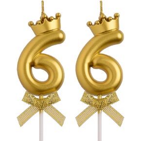 66th Birthday Candles, Rose Gold 66 Year Old Number Birthday Candles, Happy Birthday Party Decorations Cake Topper Gifts for Men Women