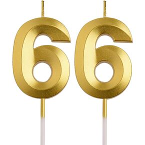 66th Birthday Candles, Rose Gold 66 Year Old Number Birthday Candles, Happy Birthday Party Decorations Cake Topper Gifts for Men Women