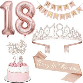 13th Birthday Decorations for Girls, Including 13th Birthday Tiara and Sash, Happy Birthday Banner, Happy Birthday Cake Toppers, Number Candles and Balloons Set, 13th birthday gifts for girls