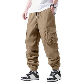 OYOANGLE Men's Solid Drawstring Waist Flap Pocket Streetwear Cargo Pants Sports Outdoor Jogger Trousers