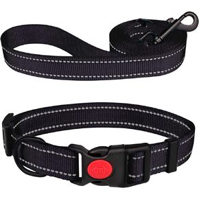Reflective Dog Collar and Leash Set with Safety Locking Buckle Nylon Pet Collars Adjustable for Small Medium Large Dogs 3 Sizes(Hotpink&S)