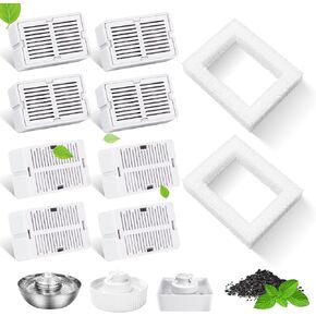 8 Packs Cat Water Fountain Filter for 2.1L/71oz Ceramic Cat Water Dispenser, 8 Carbon Filters & 2 Foam Filters for Porcelain Pet Water Fountain, Multi-Filtration System Activated Carbon Filter