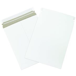 BOX USA 9 x 11 1/2" Stayflats Brand Rigid Flat Mailers, White (Pack of 100) Photo Document Mailers, Peel & Seal Closure, Tear Strip Easy Opening.
