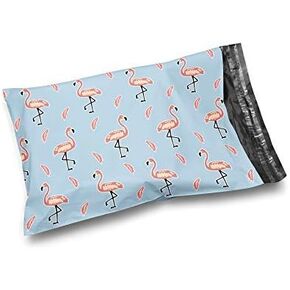 10 x 13 Glossy Pink Flamingos Decorative Light Blue Plastic Poly Mailer Bags Waterproof Shipping Mailing Envelope 2 Mil – Permanent Adhesive Seal (100 Pack, Pink Flamingos)
