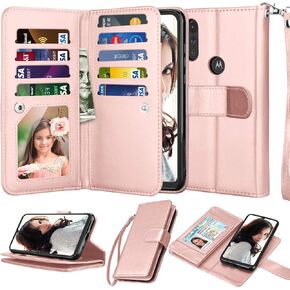 NJJEX for Moto E Case 2020, for Motorola E 2020 Wallet Case 6.2", [9 Card Slots] Luxury PU Leather ID Credit Card Holder Folio Flip [Detachable] Kickstand Magnetic Phone Cover & Lanyard [Black]