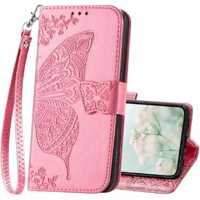 for Samsung Galaxy S23 FE Case Wallet,Women Butterfly Embossed PU Leather Flip Folio Cover Card Holder Slots Stand with Wrist Strap Phone Case Wallet for Galaxy S23 FE 5G (Black)
