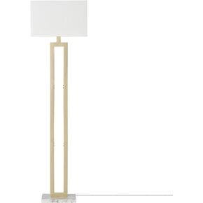 مصباح أرضي Globe Electric 12273 D'Alessio مقاس 58 بوصة، ذهبي، غطاء من الكتان الأبيض، قاعدة رخامية صناعية، مفتاح تشغيل/إيقاف دوار، عنوان 20 لمبة LED متضمنة
