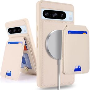 حافظة لهاتف Google Pixel 8 Pro مع حامل بطاقة الائتمان، تناسب محفظة Pixel 8 Pro الجلدية للنساء، محفظة متوافقة قابلة للفصل 2 في 1 للرجال - أبيض ليوبارد