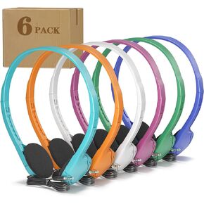 Kids Headphones in Bulk 6 Pack, Wholesale School Headphones Multi Colors for Classroom Students Teen Adults with 3.5mm Jack(No Mic)